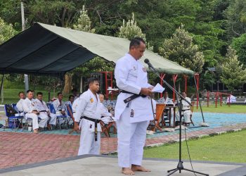 Prajurit Yonif 7 Marinir Ikuti Latihan Bersama dan Ujian Kenaikan Tingkat Karate di Pesawaran