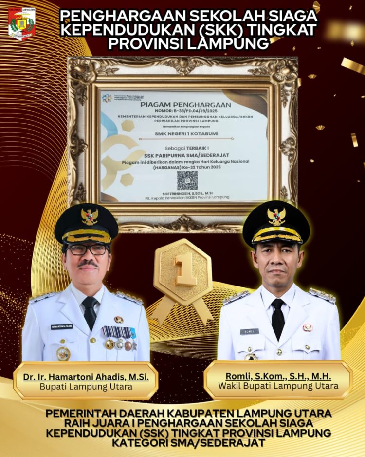 SMKN 1 Kotabumi Sabet Juara I Sekolah Siaga Kependudukan, Lampung Utara Melaju ke Tingkat Nasional