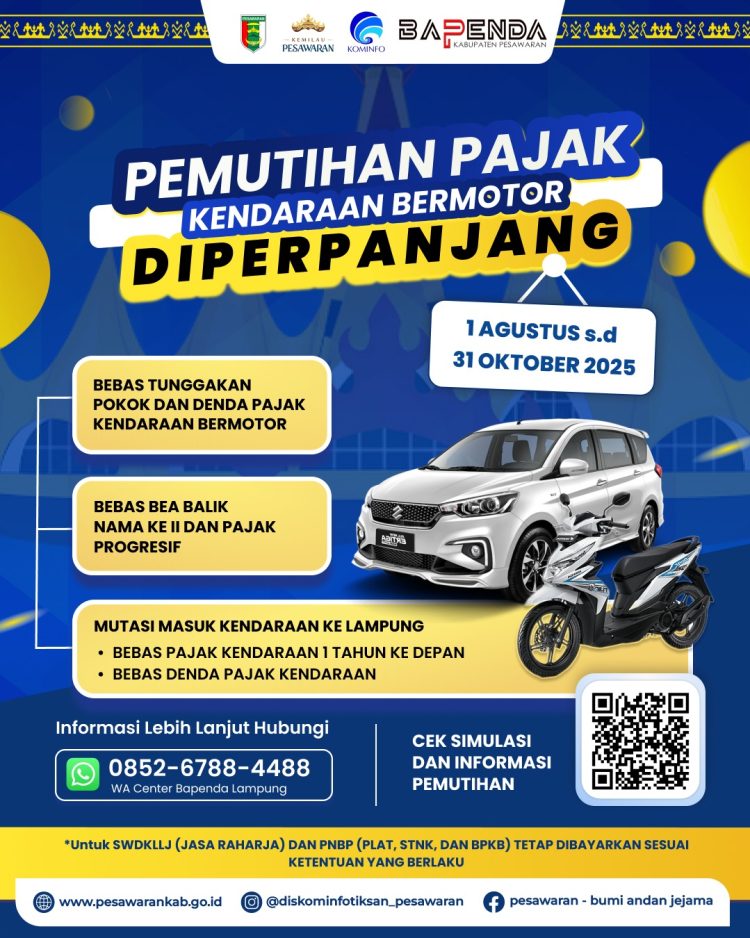 Pemutihan Pajak Kendaraan Bermotor di Lampung Diperpanjang hingga 31 Oktober 2025, Ada Program Baru yang Lebih Menguntungkan