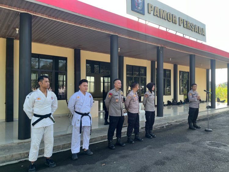56 Personel Polres Pesawaran Ikuti Ujian Beladiri untuk Kenaikan Pangkat UKP 2026