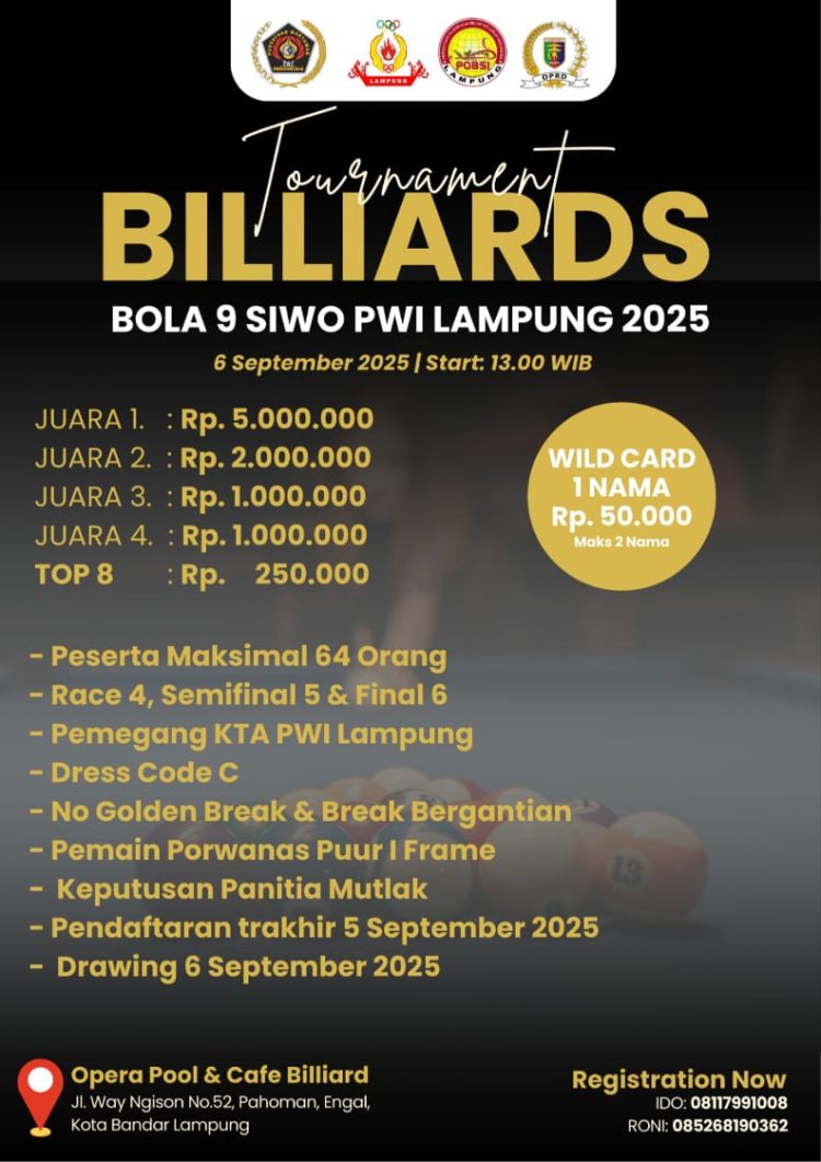 SIWO PWI Lampung Siapkan Turnamen Biliar Bola 9 Antar Wartawan untuk Menempa Atlet Berprestasi