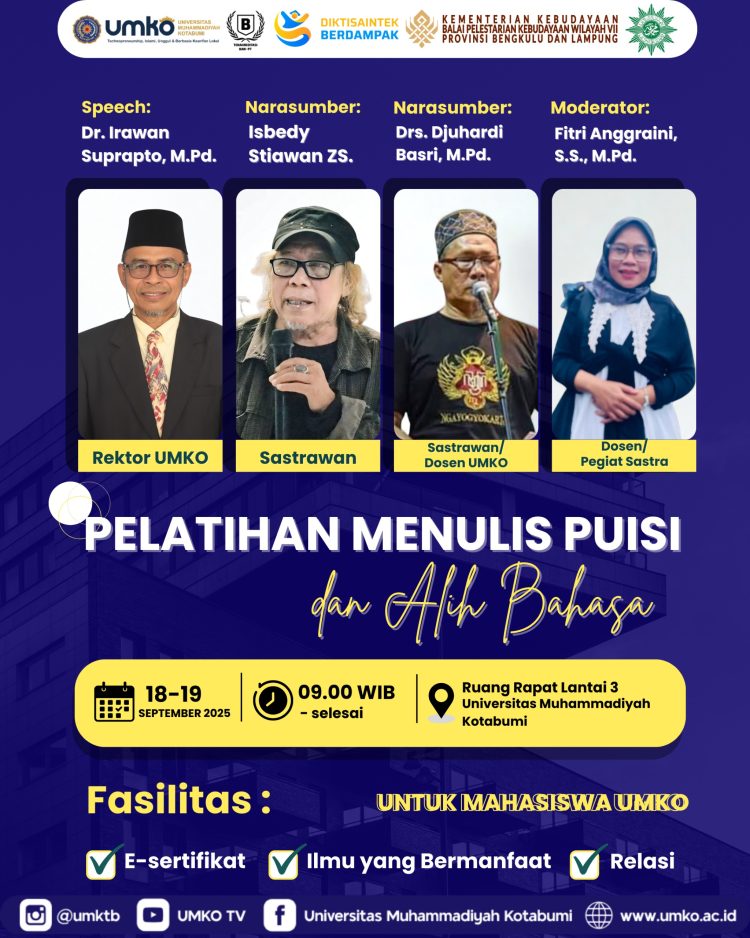 Isbedy Stiawan ZS Hadir di UMKO: “Paus Sastra” Siap Cetak Penyair Muda Lampung Lewat Workshop Puisi