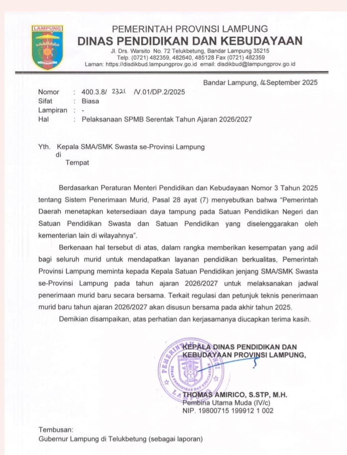 SMA Siger Eva Dwiana Disebut Ilegal, Tak Masuk Undangan Resmi Disdikbud Lampung