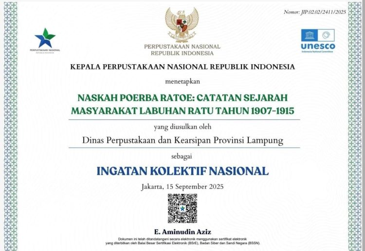 Dua Naskah Kuno Asal Lampung Raih Sertifikat IKON 2025, Bukti Kejayaan Warisan Budaya Nusantara
