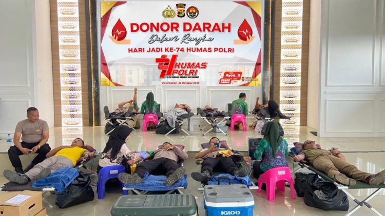 Polres Pesawaran, HUT Humas Polri, Donor Darah, Polri Humanis, AKBP Heri Sulistyo Nugroho, PMI Pesawaran, Polisi Presisi, Kegiatan Sosial Polri, Hari Jadi Humas Polri ke-74