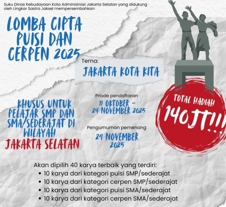 Ayo Ikut Lomba Menulis Sastra Berhadiah Total Rp140 Juta! Pelajar Jaksel Berlomba Jadi Penulis Muda Terbaik