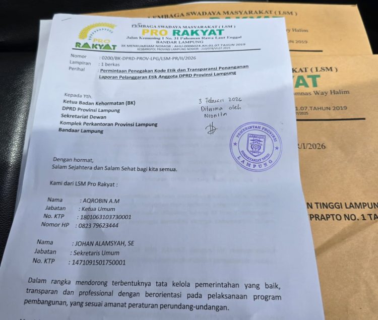 DPRD Lampung di Sorotan: LSM PRO RAKYAT Serukan Penegakan Etika Anggota
