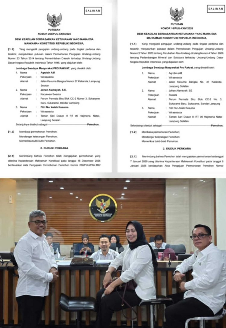 Gugatan UU Pemda dan UU Minerba oleh LSM PRO RAKYAT Berakhir NO di Mahkamah Konstitusi