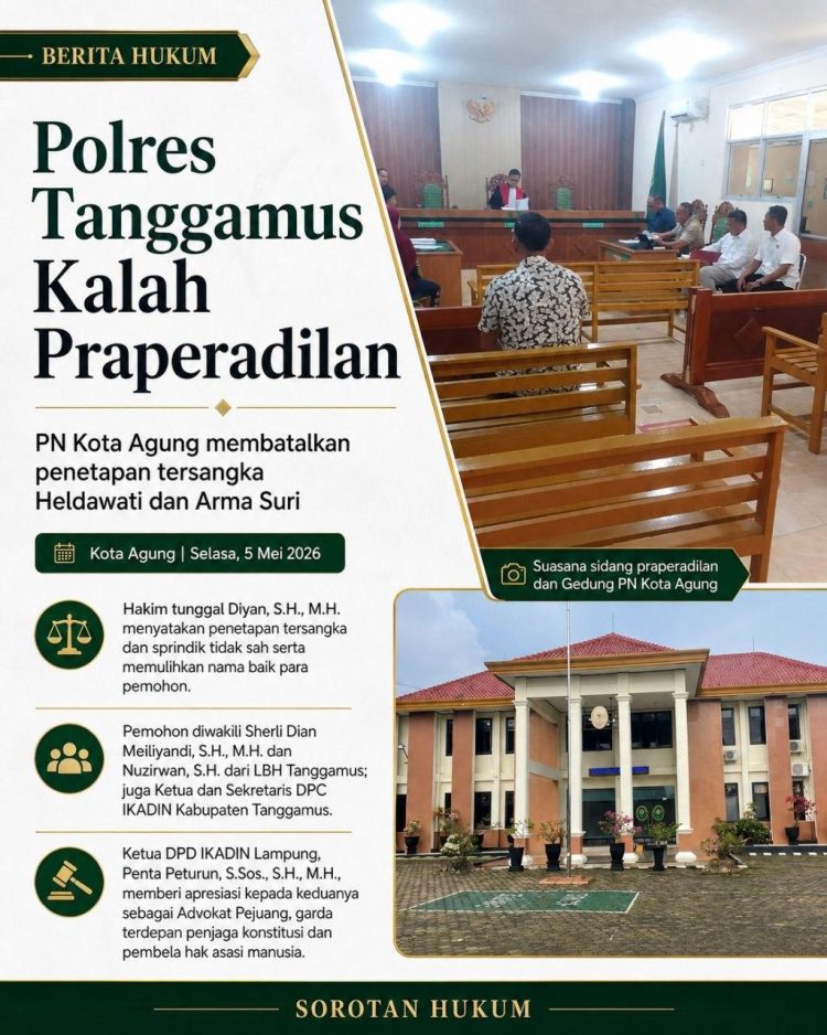 Hakim Kabulkan Gugatan Praperadilan, Status Tersangka Polres Tanggamus Dinyatakan Batal