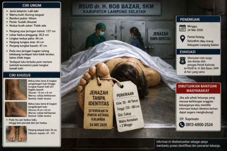 Jenazah Misterius di Kalianda Belum Dikenali, RSUD Bob Bazar Minta Bantuan Warga