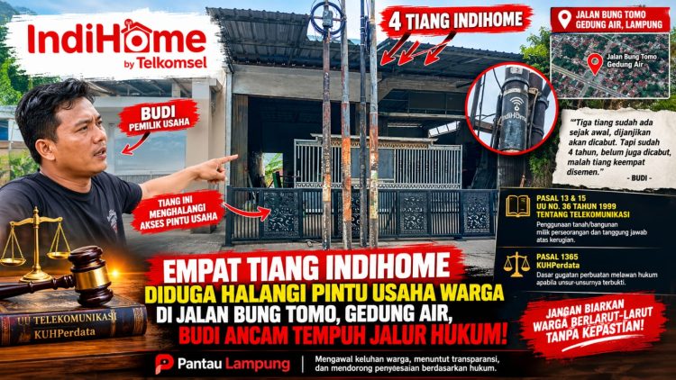 Empat Tahun Menunggu, Budi Keluhkan Tiang Diduga Milik IndiHome yang Ganggu Akses Usaha